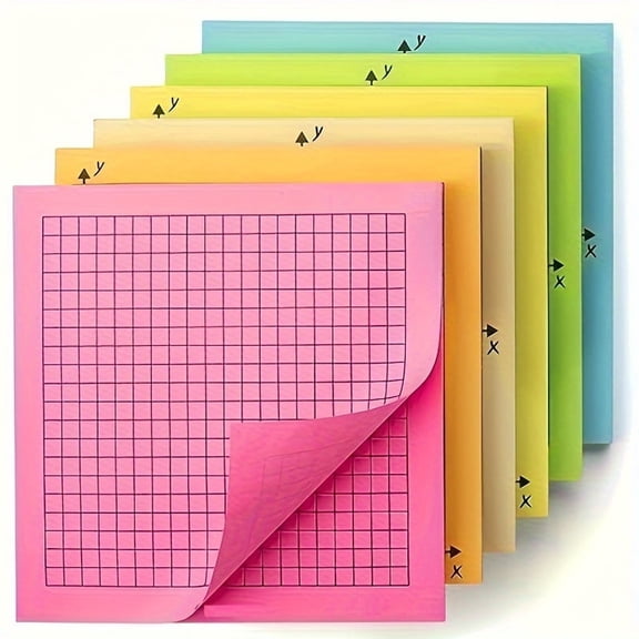 6pcs Graph Paper Sticky Notes, 6 Pads 3x3 Inch Bright Colors, Math Graph Paper Graphing Grid Notepad Mini Graph Paper
