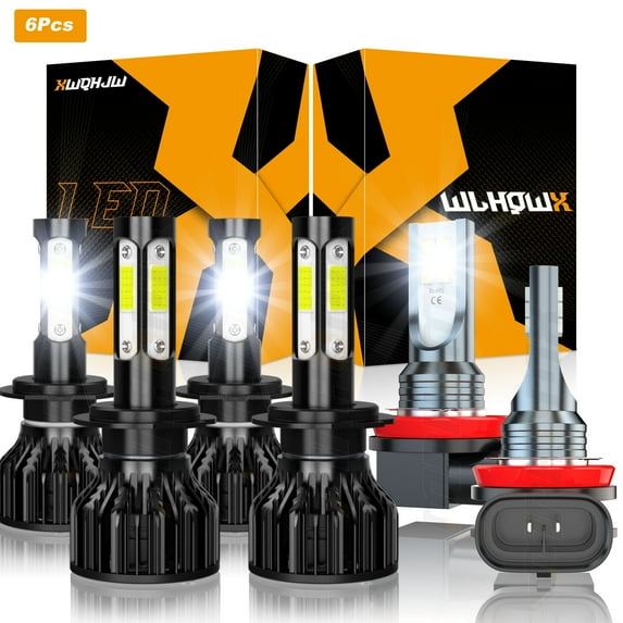 6pcs H7 H11 LED Headlight Bulbs Combo Kit High/Low Beam & Fog Light 60W 6000K White
