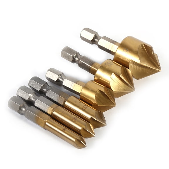 6pcs HSS Chamfer Countersink 1/4" Hex Shank 90 Degree Wood Chamfering Cutter Set (6mm-19mm)