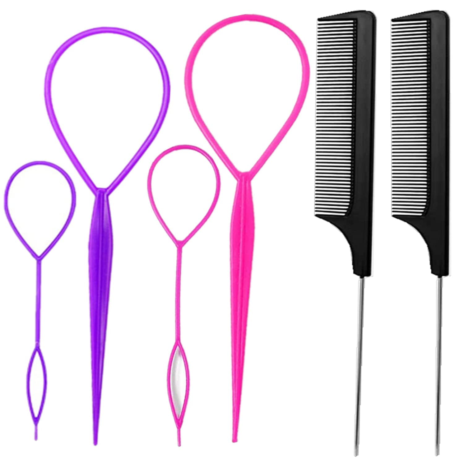 Topsy Tail Hair Tool,Hair Loop Styling French Braid Pull Through Beader Tool Braiding Comb for Parting Rat Tail Combs Tools for Girls Supplies(1set)