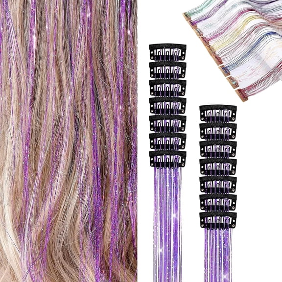 6pcs Hair Tinsel With Clips, Champagne Hair Tinsel Clips, Tinsels Hair Extensions Clip In Champagne, 20 Inch Glitter Tinsels Hair Extensions, Fairy Hairs Kit (6 pcs Light purple,kkl)