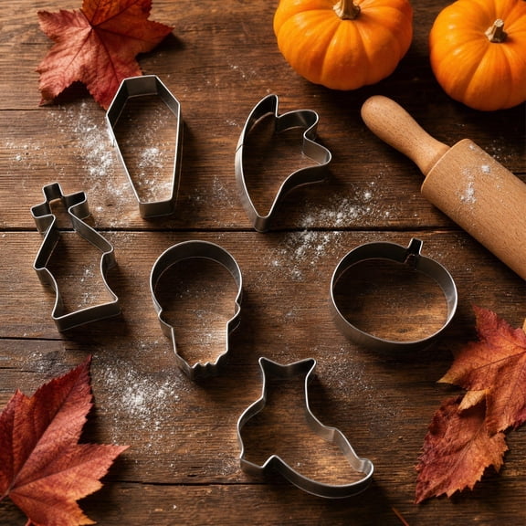 6pcs Halloween Cookie Cutter Mold Set, Pumpkin Ghost Shaped Baking Molds, Halloween Themed Pastry Cake Baking Tools for Kitchen DIY Cookie Fondant Baking Accessory, Silver