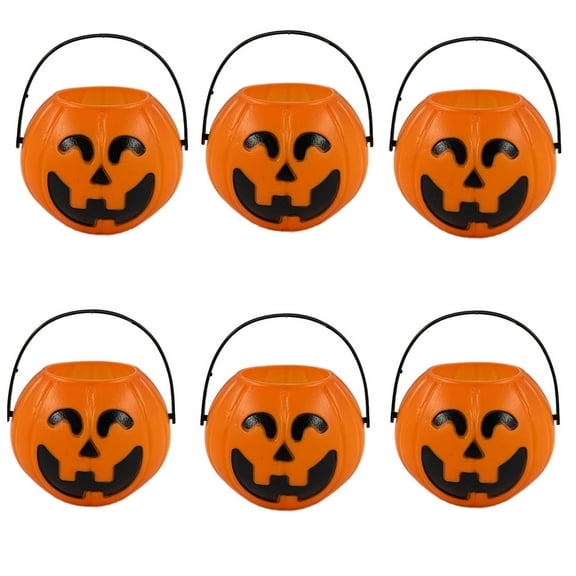 6pcs Halloween Plastic Pumpkin Buckets - Small Candy Pails for Adult, Cute Pumpkin Baskets for Trick-or-Treating, Festive Halloween Candy Holders, Orange