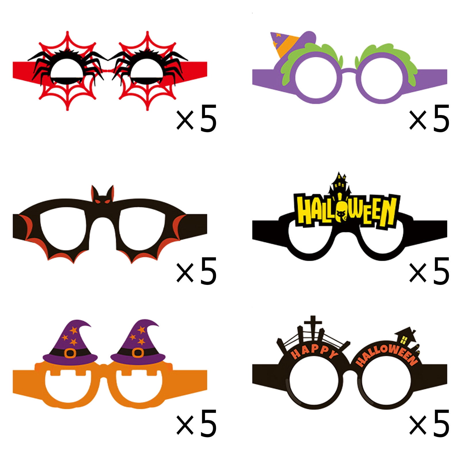 6pcs Halloween Themed Paper 3D Glasses Bat Witch Children Photo Dress