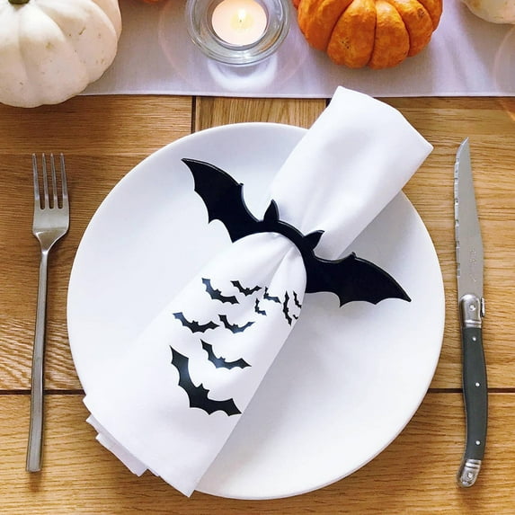 6pcs Halloween Wooden Black Batss Napkin Ring Home Dining Table Decoration Ornament Party Black Batss Decoration Christmas Gifts Of The Day
