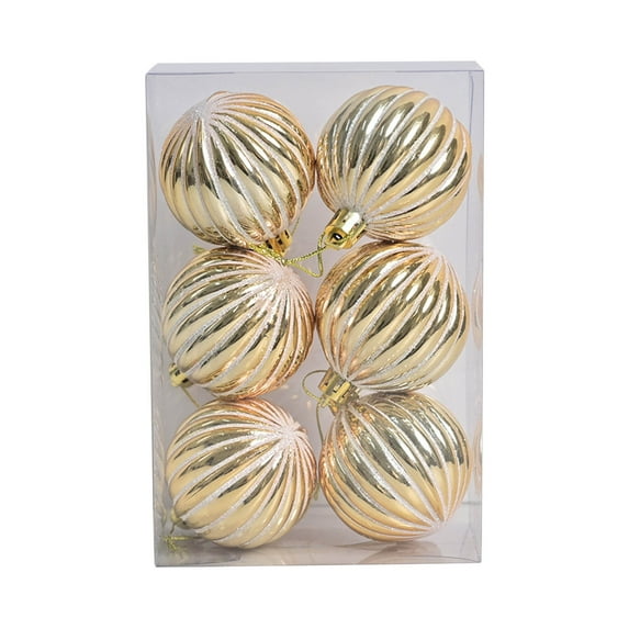 6pcs Hand-Painted Pumpkin Pattern Christmas Ornaments – Glittered Plastic Tree Ball Decorations for Xmas Tree, Home, Wall, Porch & Holiday Décor