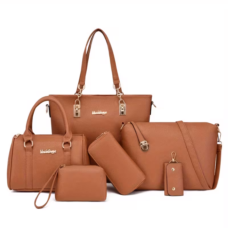 6pcs Handbag Set - Large Capacity Multi-Functional Retro Crossbody Bags with Adjustable Strap, Golden-Tone Hardware & Zipper Closure, Bun-Shaped Shoulder Bags (Black) for, Travel, Everyday Use - Dura