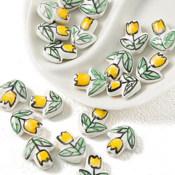 6pcs Handmade Porcelain Bright Glazed Beads Flower Gold 16x14.5mm