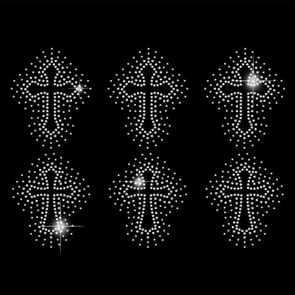6pcs Heat Transfer Rhinestones Crosses Iron On Transfers Decal Bling Appliques Patches Sticker Heat Transfer Decals for T Shirts Costume Accessories for Clothes Bags Pants Mixed Color