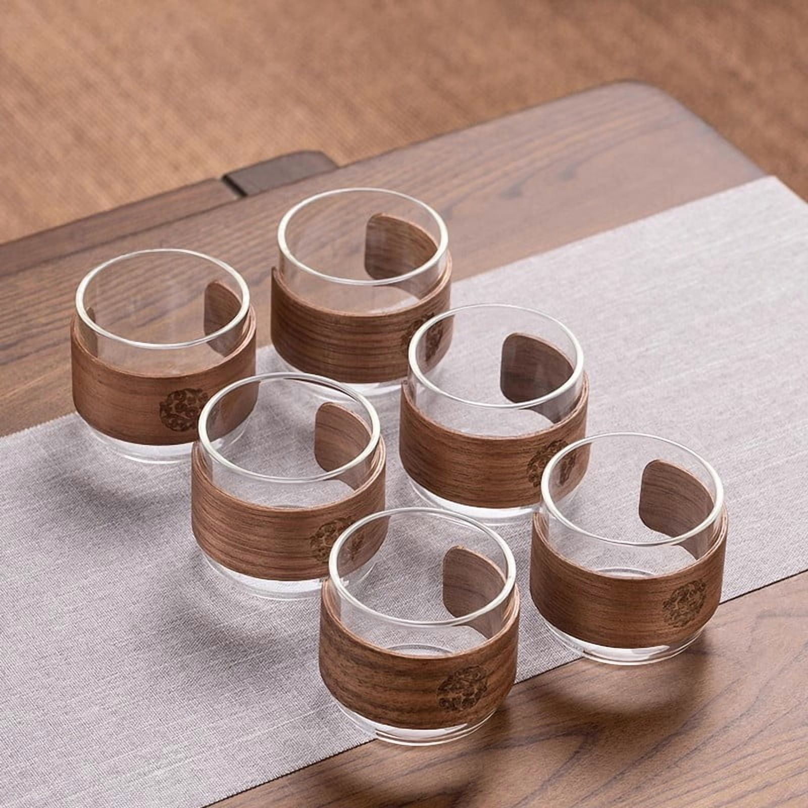 6pcs Heat-resistant Glass Tea Cup Set Of 150ml Home Coffee Espresso Mug With Scald Proof Wooden Holder Kungfu Tea Master Set