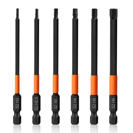 6pcs Hex Head Allen Wrench Screwdriver Bit Set, 1/4Inch Magnetic Hex Shank Socket Screwdriver Bits Set 2/2.5/3/4/5/6 mm