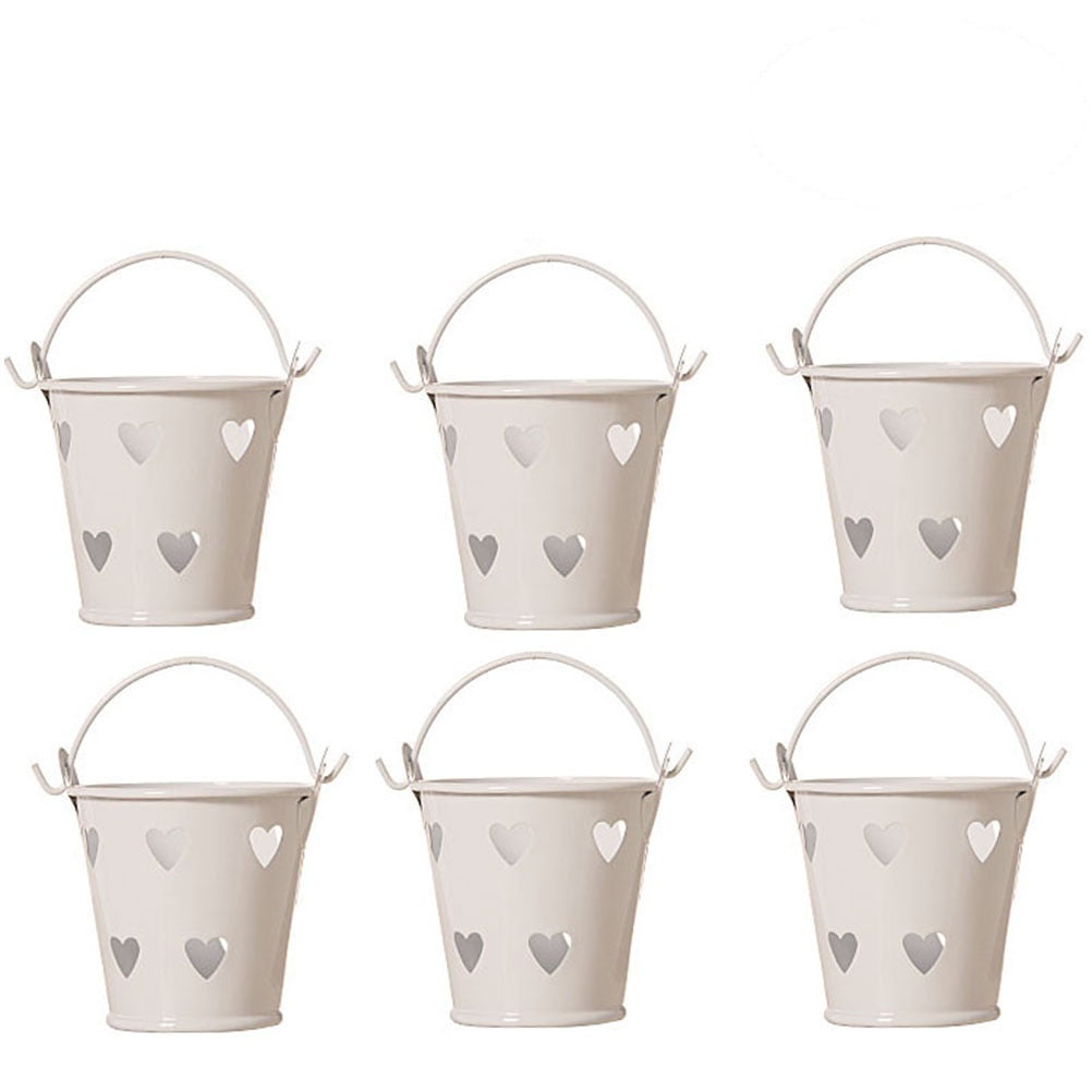 6pcs Hollow Heart Shape Mini Buckets Metal Iron Candy Box Bucket