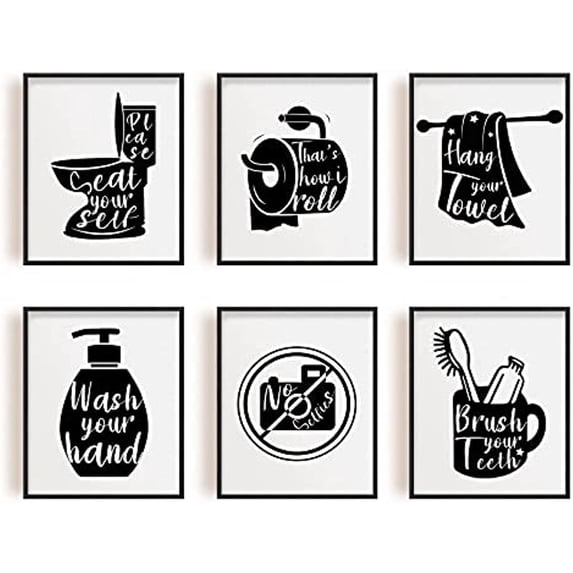 6pcs Home Decor Canvas Painting Wall Art Print Bathroom Wash Hanging Painting Artwork 7.9x9.8in