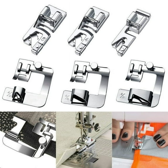 6pcs Home Sewing Machine Foot Presser Rolled Hem Feet for Brother Singer(Sliver), 3pcs Wide Rolled Hem, 3pcs Narrow Hemmer Feet Fit for Brother Singer Janome Low Shank Sewing Machines