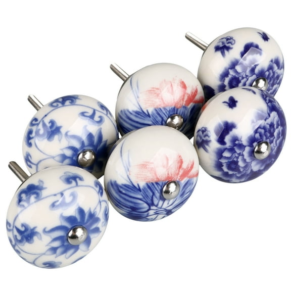 6pcs Household Tree Pattern Hand Painted Ceramic Door Knobs Cabinet Drawer Pull Handles