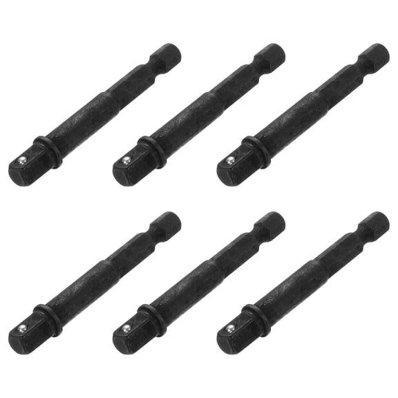 6pcs Impact Socket Adapter 1/4" Square Drive 1/4" Hex Shank 2.6" Long Extension Bit for Axle Nut Driver Drill Sockets, Black