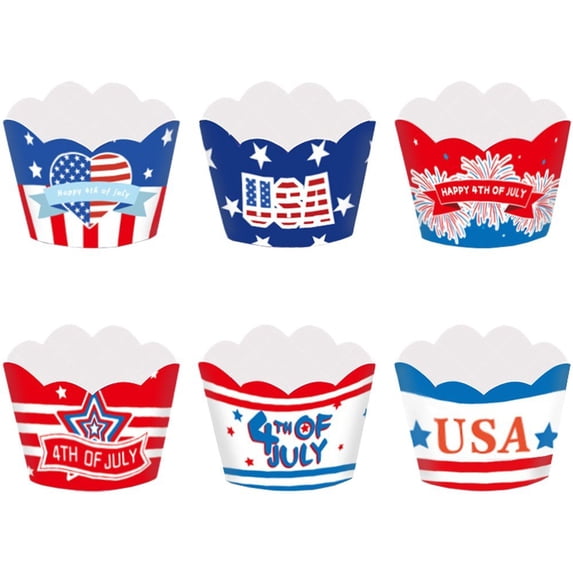 6pcs Independence Day Cake Decorations Cupcake Wrappers Paper American Flag Cupcake Liners Decor For Usa Theme Party Supplies 4th Of July Decorations