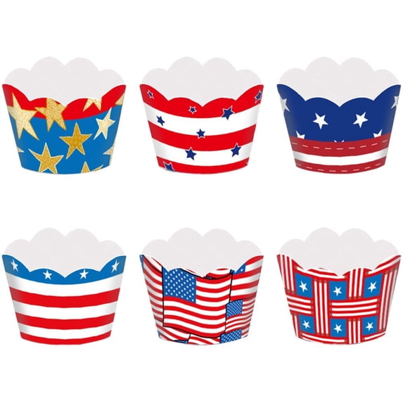 6pcs Independence Day Cake Decorations Cupcake Wrappers Paper American Flag Cupcake Liners Decor For Usa Theme Party Supplies 4th Of July Decorations