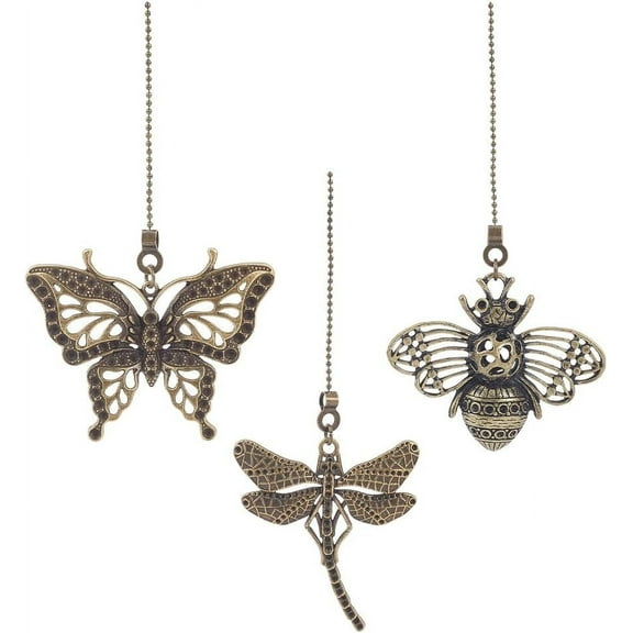 6pcs Insect Ceiling Fan Pull Chain 15 Inch Antique Fan Pull Chain Pendant Extension with Dragonfly Butterfly Bee Charm Chains Extension Ornament with Connector for Ceiling Light Fan Lamp
