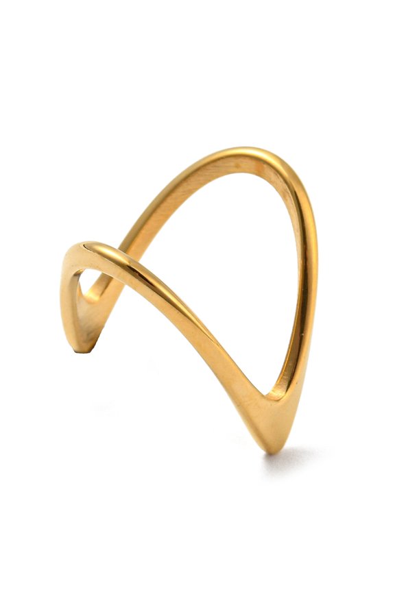 6pcs Ion Plating(IP) 304 Stainless Steel Cuff Rings for Women Chevron/V-shaped Ring Golden Size 7(17.3mm)