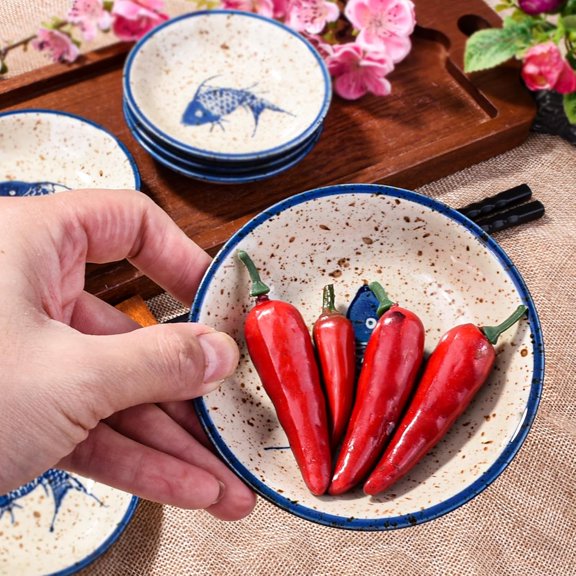 6pcs Japanese Style Ceramic Sauce Dish For Ramen, Chinese Noodles, Rice, Oatmeal, Milk And Desserts - Stylish Tableware And Kitchen Cooking Tools (YL)