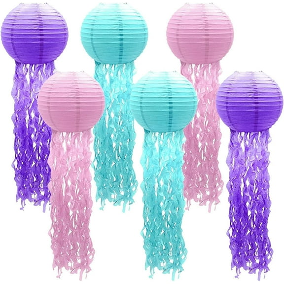 6pcs Jelly Fish Paper Lanterns for Wedding Kids Birthday Baby Shower Party Decoration Wishes Lantern Ocean Mermaid Themed Party Jellyfish Decorations (Pure Color)