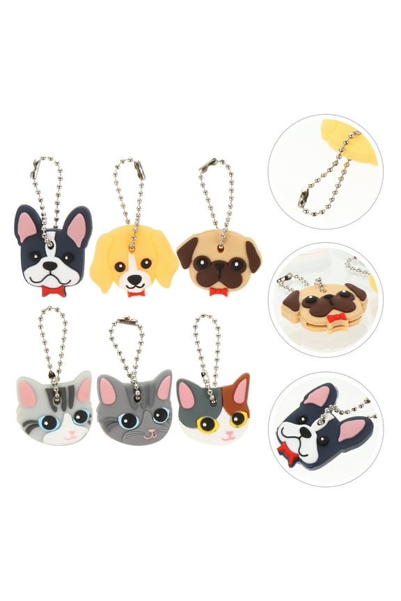 6pcs Key Cover Cartoon Key Covers Cat Key Cap Key Cap Tags Key Identifier Keychain Pendant for House Key Label Tags