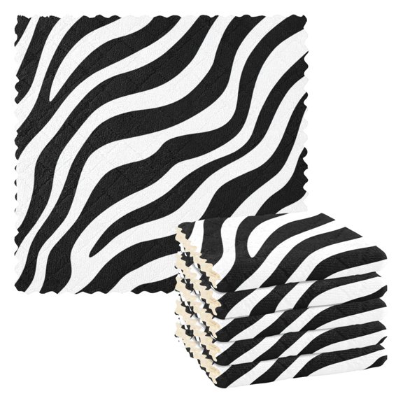 6pcs Kitchen Dish Towels Absorbent Polyester Fleece Reusable Cleaning Cloths Black Zebra Stripes Pattern