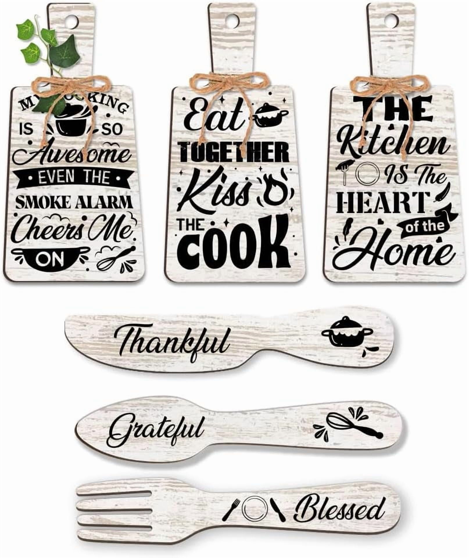6pcs Kitchen Wall Decor Cook Food Style Wood Sign and Fork Kitchen ...