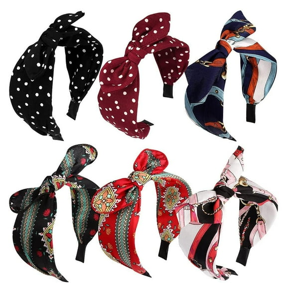 6pcs Knotted Bow Headbands for Women, Turban Wide Headband, 6 Colors Fashion Polka Dot With Rabbit Ears, Cintillos De Pelo Para Mujeres