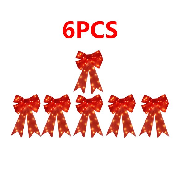 6pcs LED Lit Christmas Hanging Bow - Outdoor/Indoor Festive LED Decor, Light-Up Bow Ornament for Holiday Displays, Weather-Resistant Xmas Decoration to Brighten Homes & Yards, 16*23.2in, Red