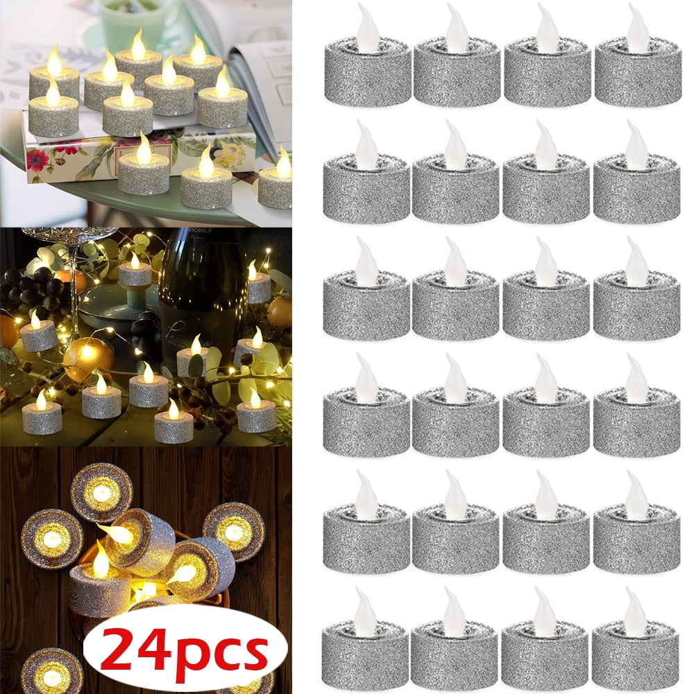 6pcs LED Tealights, Battery Operated Flameless Flickering Gold Glitter ...