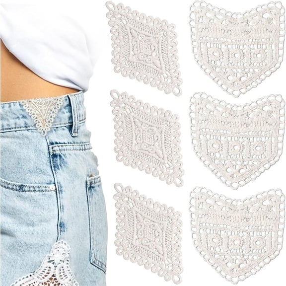 6pcs Lace Waist Extender for Jeans, 2 Styles Vintage Sewing Fastener Waistband Extenders Adjustable Pant Jean Extenders, Beige