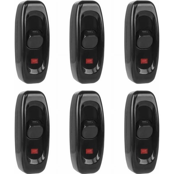 6pcs Lamp Switch, Toggle Switch 250V 10A Cord Line Touch Switch Toggle Switch Intermediate Switch with LED Indicator (Black)