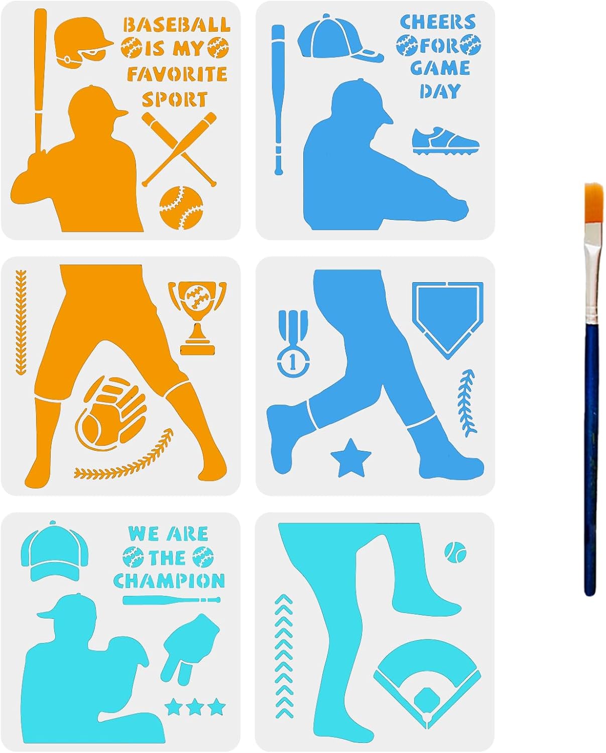 6pcs Large Baseball Player Stencil Baseball Themed Stencil 11.8×11 ...