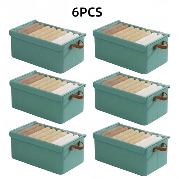 6pcs Large Foldable Storage Boxes with Clear Lids &Handles -Space-Saving Wardrobe Organizer Bins for Clothes Blankets Bed Sheets Toys, Ideal for Dorm Storage &Under-Bed Storage, Flat-Folding Design