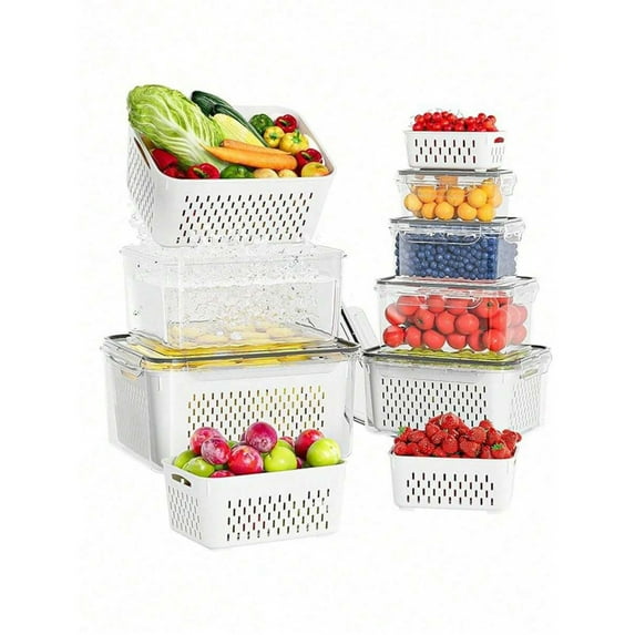 6pcs Large Fruit & Vegetable Keepers, Microwavable, Dishwasher Safe - Premium Food Storage Containers Ensure Fresher Fruits, Veggies