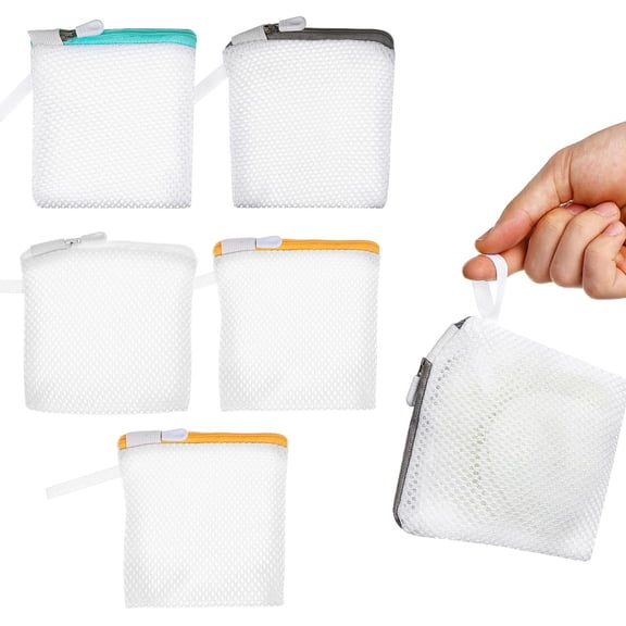 6pcs Laundry Bags Zipper Wash Bags Mini Mesh Washing Net Foldable Washing Machine Soap Pouch Saver Laundry Pouch for Underwear Panties Small Accessories