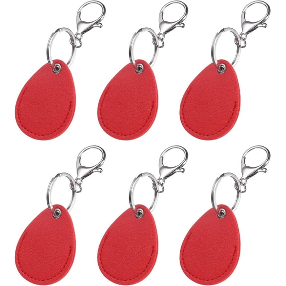 6pcs Leather Key Fob, PU Car Keychain Blanks Holder with Rings for ID Cards DIY Laser Engraving