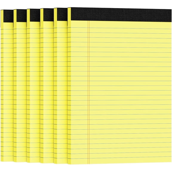 6pcs Legal Pads 8.5 x 11, Notepads 8.5 x 11.75 College Ruled, Yellow Memo Pad, Perforated Narrow Ruled, 30 Sheets/Pack