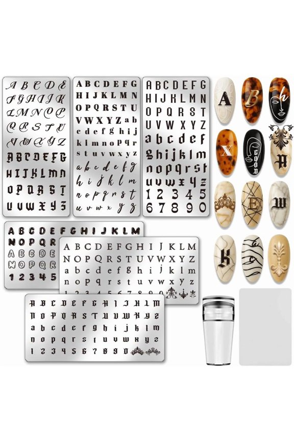6pcs Letter Nail Stamping Plates Alphabets Patterns Nail Art Design Number Nails Art Stencil Personalized Typeface Manicure Image Plate