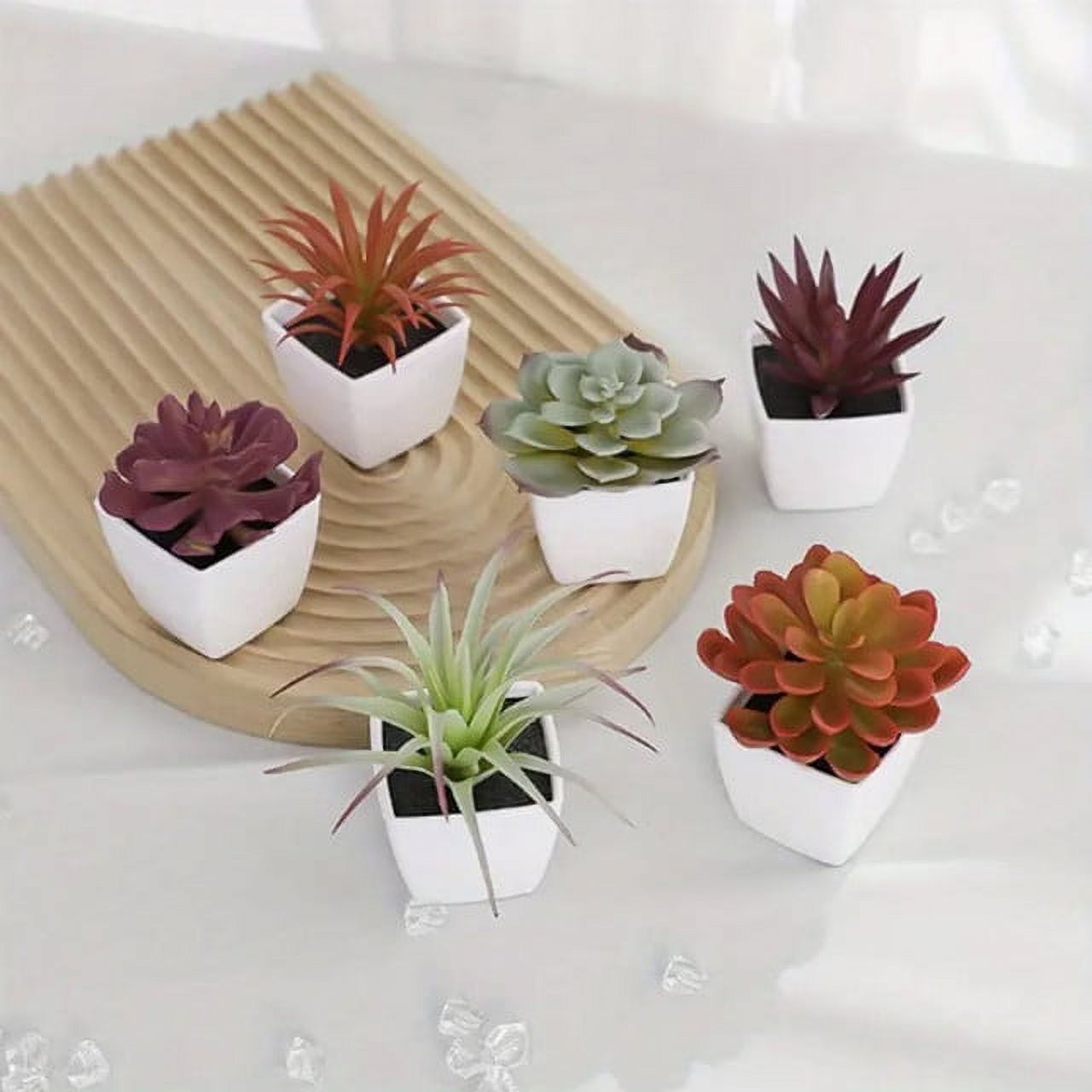 6pcs Lifelike Artificial Succulents, 4 Varieties, Mini Faux Plants for Desktop, Shelf B