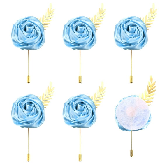 6pcs Light Blue Rose Boutonnieres Flower Buttonholes Pocket Boutonnieres Pins for Wedding(4.7" x 2")