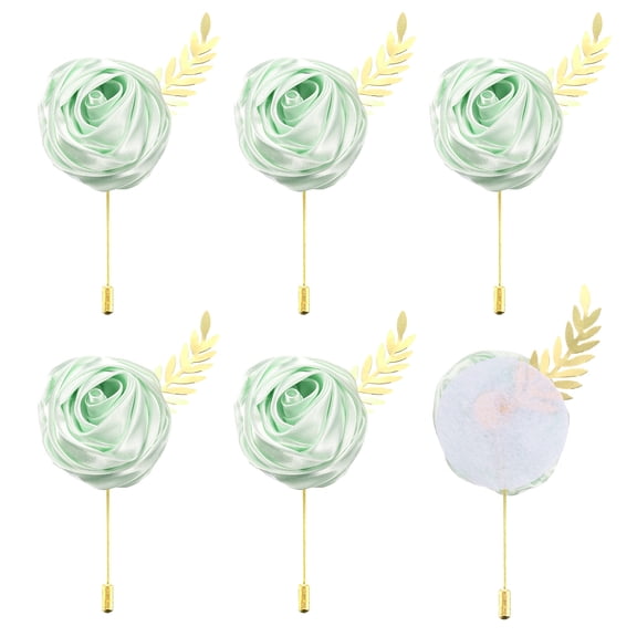 6pcs Light Green Rose Boutonnieres Flower Buttonholes Pocket Boutonnieres Pins for Wedding(4.7" x 2")