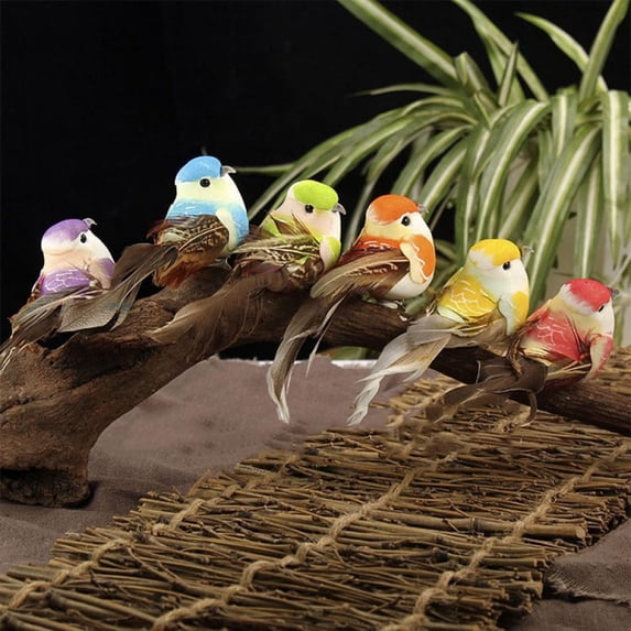 6pcs Lovely Birds Clips Artificial Feather Bird Clips Simulation Feather Bird Clip Christmas Hodiday Garden Tree Branch Ornaments(Random Mixed Color)