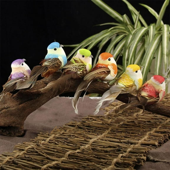 6pcs Lovely Birds Clips Artificial Feather Bird Clips Simulation Feather Bird Clip Christmas Hodiday Garden Tree Branch Ornaments(Random Mixed Color)