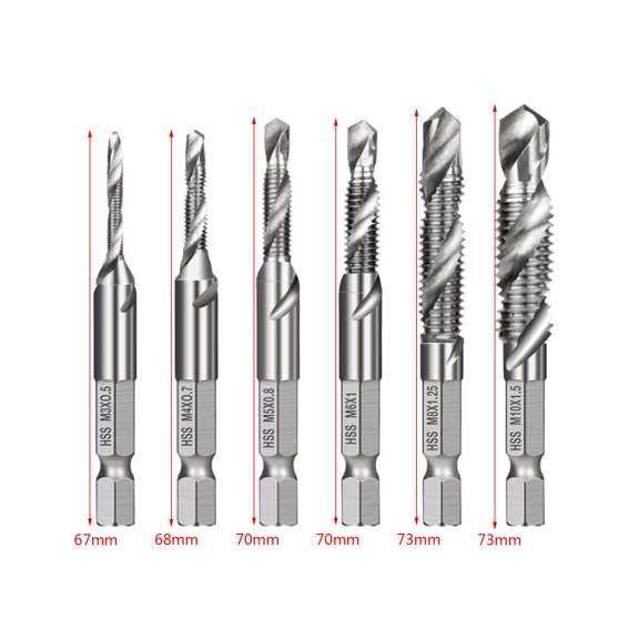 6pcs M3-M10 Screw Tap Drill Bits HSS Taps Countersink Deburr Set Metric Hex