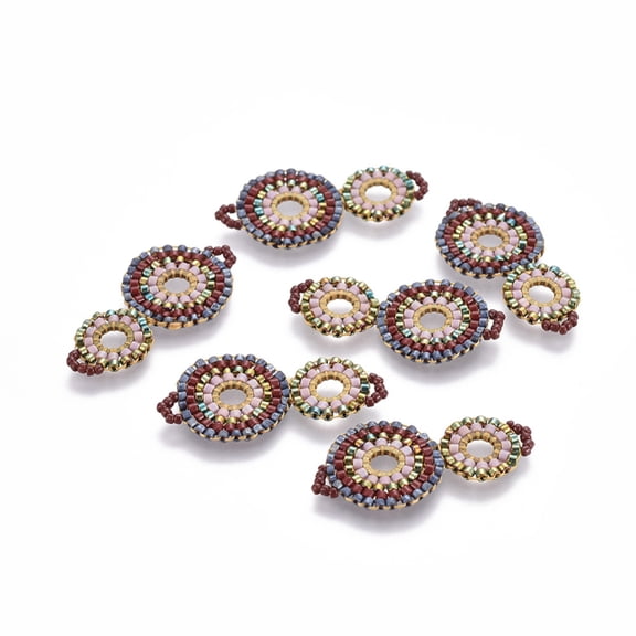 6pcs MIYUKI & TOHO Handmade Japanese Seed Beads Links Loom Pattern Cucurbit Colorful 32~33x17x1.5~2mm Hole: 2mm