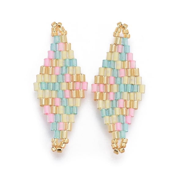 6pcs MIYUKI & TOHO Handmade Japanese Seed Beads Links Loom Pattern Rhombus Bisque 32.5~33x12.6~13x1.7~1.8mm Hole: 1.2~1.4mm