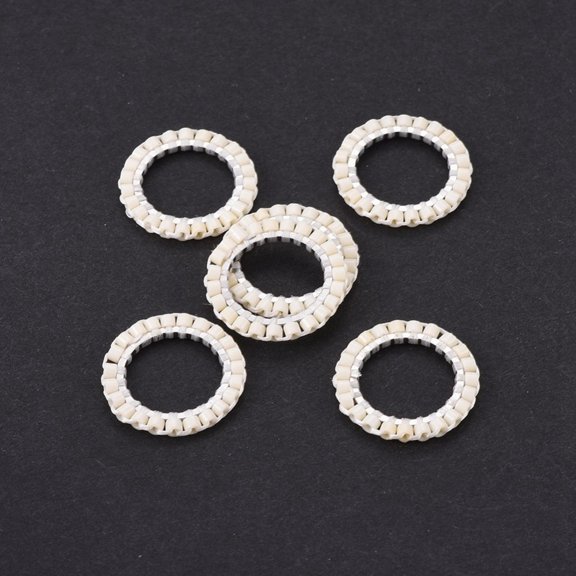 6pcs MIYUKI & TOHO Handmade Japanese Seed Beads with 304 Stainless Steel Link Rings Loom Pattern Ring Silver Seashell color 14.5~15x1.7mm